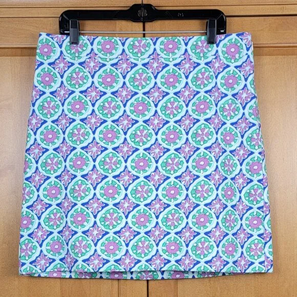 Talbots Purple Green Canvas A-Line Medallion Print Skirt - 12 - Picture 6 of 11